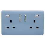 Trendi, Artistic Modern 2 Gang USB 2x3.1mAH Plug Socket Sky Finish, BRITISH MADE, (35mm Back Box Required), 5yrs Warranty