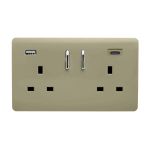 Champagne Gold Screwless 2 Gang Switched Double Socket 13A With 1 x USB-A & 1 x USB-C 45W (Shared), (35mm Back Box Req.), 10yrs Warranty