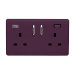 Plum Screwless 2 Gang Switched Double Socket 13A With 1 x USB-A & 1 x USB-C 45W (Shared), (35mm Back Box Req.), 10yrs Warranty