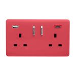 Strawberry Screwless 2 Gang Switched Double Socket 13A With 1 x USB-A & 1 x USB-C 45W (Shared), (35mm Back Box Req.), 10yrs Warranty