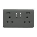 Charcoal Screwless 2 Gang Switched Double Socket 13A With 2 x USB-C 45W (Shared), (35mm Back Box Req.), 10yrs Warranty