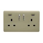 Champagne Gold Screwless 2 Gang Switched Double Socket 13A With 2 x USB-C 45W (Shared), (35mm Back Box Req.), 10yrs Warranty
