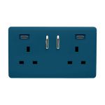 Midnight Blue Screwless 2 Gang Switched Double Socket 13A With 2 x USB-C 45W (Shared), (35mm Back Box Req.), 10yrs Warranty