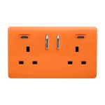 Orange Screwless 2 Gang Switched Double Socket 13A With 2 x USB-C 65W (Shared), (35mm Back Box Req.), 10yrs Warranty