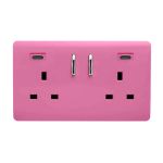 Pink Screwless 2 Gang Switched Double Socket 13A With 2 x USB-C 45W (Shared), (35mm Back Box Req.), 10yrs Warranty