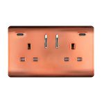 Copper Screwless 2 Gang Switched Double Socket 13A With 2 x USB-C 24W (Shared), (35mm Back Box Req.), 10yrs Warranty