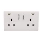 Ice White Screwless 2 Gang Switched Double Socket 13A With 2 x USB-C 24W (Shared), (35mm Back Box Req.), 10yrs Warranty
