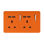 Trendi, Artistic 2 Gang 13Amp Switched Double Socket With 4X 2.1Mah USB Orange Finish, BRITISH MADE, (45mm Back Box Required), 5yrs Warranty