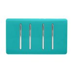 Trendi, Artistic Modern 4 Gang  (3x 2 Way 1x 3 Way Intermediate Twin Plate) Bright Teal Finish, BRITISH MADE, (25mm Back Box Required), 5yrs Warranty