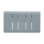 Trendi, Artistic Modern 4 Gang  (3x 2 Way 1x 3 Way Intermediate Twin Plate) Cool Grey Finish, BRITISH MADE, (25mm Back Box Required), 5yrs Warranty