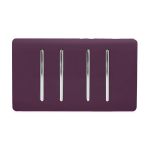 Trendi, Artistic Modern 4 Gang  (3x 2 Way 1x 3 Way Intermediate Twin Plate) Plum Finish, BRITISH MADE, (25mm Back Box Required), 5yrs Warranty