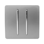 Trendi, Artistic Modern 2 Gang 2 Way 10 Amp Rocker Light Grey Finish, BRITISH MADE, (25mm Back Box Required), 5yrs Warranty