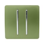 Trendi, Artistic Modern 2 Gang (1x2 Way, 1xIntermediate) 10 Amp Rocker Moss Green Finish, BRITISH MADE, (25mm Back Box Required), 5yrs Warranty