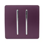 Trendi, Artistic Modern 2 Gang 2 Way 10 Amp Rocker Plum Finish, BRITISH MADE, (25mm Back Box Required), 5yrs Warranty