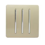 Trendi, Artistic Modern 3 Gang 2 Way 10 Amp Rocker Champagne Gold Finish, BRITISH MADE, (25mm Back Box Required), 5yrs Warranty