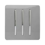 Trendi, Artistic Modern 3 Gang 2 Way 10 Amp Rocker Light Grey Finish, BRITISH MADE, (25mm Back Box Required), 5yrs Warranty