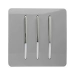 Trendi, Artistic Modern 3 Gang 2 Way 10 Amp Rocker Light Grey Finish, BRITISH MADE, (25mm Back Box Required), 5yrs Warranty