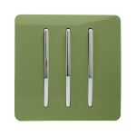 Trendi, Artistic Modern 3 Gang 2 Way 10 Amp Rocker Moss Green Finish, BRITISH MADE, (25mm Back Box Required), 5yrs Warranty