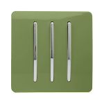 Trendi, Artistic Modern 3 Gang 2 Way 10 Amp Rocker Moss Green Finish, BRITISH MADE, (25mm Back Box Required), 5yrs Warranty