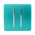 Trendi, Artistic Modern 2 Gang Doorbell Bright Teal Finish, BRITISH MADE, (25mm Back Box Required), 5yrs Warranty