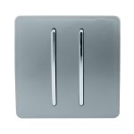 Trendi, Artistic Modern 2 Gang Retractive Home Auto.Switch Cool Grey Finish, BRITISH MADE, (25mm Back Box Required), 5yrs Warranty