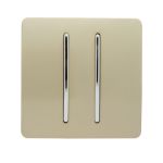 Trendi, Artistic Modern 2 Gang Doorbell Champagne Gold Finish, BRITISH MADE, (25mm Back Box Required), 5yrs Warranty