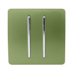 Trendi, Artistic Modern 2 Gang Retractive Home Auto.Switch Moss Green Finish, BRITISH MADE, (25mm Back Box Required), 5yrs Warranty