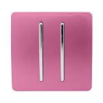 Trendi, Artistic Modern 2 Gang Retractive Home Auto.Switch Pink Finish, BRITISH MADE, (25mm Back Box Required), 5yrs Warranty