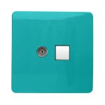 Trendi, Artistic Modern TV Co-Axial & PC Ethernet Bright Teal Finish, BRITISH MADE, (35mm Back Box Required), 5yrs Warranty