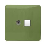 Trendi, Artistic Modern TV Co-Axial & PC Ethernet Moss Green Finish, BRITISH MADE, (35mm Back Box Required), 5yrs Warranty