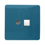 Trendi, Artistic Modern TV Co-Axial & PC Ethernet Ocean Blue Finish, BRITISH MADE, (35mm Back Box Required), 5yrs Warranty