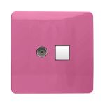 Trendi, Artistic Modern TV Co-Axial & PC Ethernet Pink Finish, BRITISH MADE, (35mm Back Box Required), 5yrs Warranty