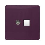 Trendi, Artistic Modern TV Co-Axial & RJ11 Telephone Plum Finish, BRITISH MADE, (35mm Back Box Required), 5yrs Warranty