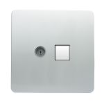 Trendi, Artistic Modern TV Co-Axial & RJ11 Telephone Silver Finish, BRITISH MADE, (35mm Back Box Required), 5yrs Warranty