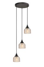 Arvo 3 Light Round Pendant, E27 Satin Black/Prismatic Dome Glass, Amber