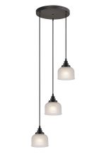 Arvo 3 Light Round Pendant, E27, Satin Black/Prismatic Dome Glass, Frosted