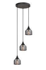 Arvo 3 Light Round Pendant, E27, Satin Black/Prismatic Dome Glass, Smoke