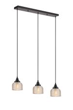 Arvo 3 Light Linear Pendant, E27, Satin Black/Prismatic Dome Glass, Amber