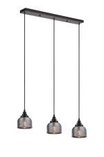 Arvo 3 Light Linear Pendant, E27, Satin Black/Prismatic Dome Glass, Smoke