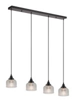 Arvo 4 Light Linear Pendant, E27, Satin Black/Prismatic Dome Glass, Clear