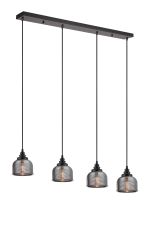 Arvo 4 Light Linear Pendant, E27, Satin Black/Prismatic Dome Glass, Smoke