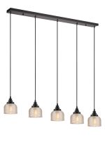 Arvo 5 Light Linear Pendant, E27, Satin Black/Prismatic Dome Glass, Amber