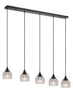 Arvo 5 Light Linear Pendant, E27, Satin Black/Prismatic Dome Glass, Clear