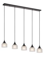 Arvo 5 Light Linear Pendant, E27, Satin Black/Prismatic Dome Glass, Frosted