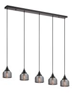 Arvo 5 Light Linear Pendant, E27, Satin Black/Prismatic Dome Glass, Smoke