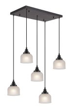 Arvo 5 Light Rectangular Pendant, E27, Satin Black/Prismatic Dome Glass, Frosted