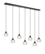 Arvo 7 Light Linear Pendant, E27, Satin Black/Prismatic Dome Glass, Frosted