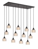 Arvo 12 Light Rectangular Pendant, E27, Satin Black/Prismatic Dome Glass, Amber Item Weight: 16kg