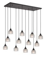 Arvo 12 Light Rectangular Pendant, E27, Satin Black/Prismatic Dome Glass, Clear Item Weight: 16.1kg