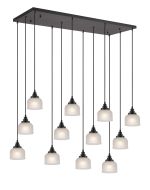 Arvo 12 Light Rectangular Pendant, E27, Satin Black/Prismatic Dome Glass, Frosted Item Weight: 16.1kg